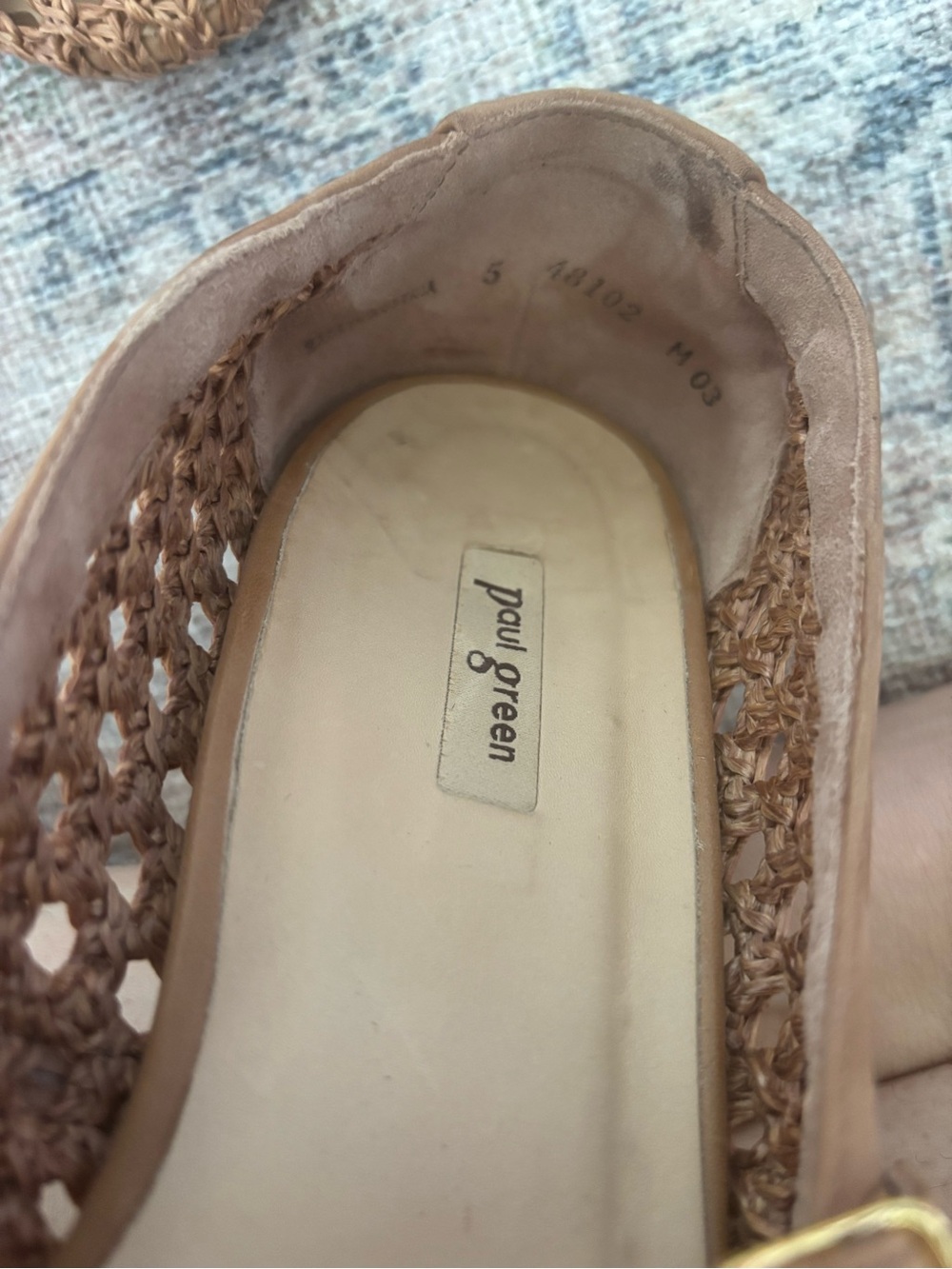 Paul Green Woven T-Strap Flats in Tan - Picture 6 of 16